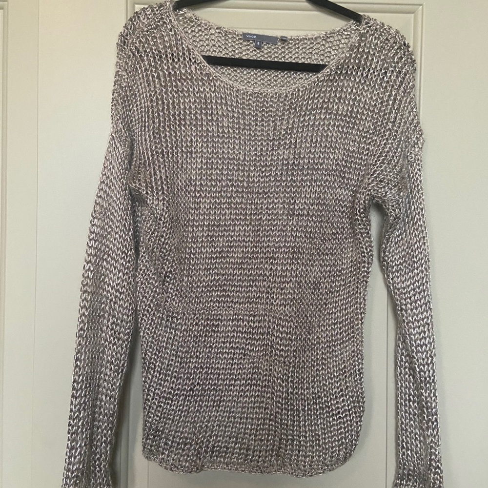 Vince Gold Mohair Metallic Cable Knit Sweater